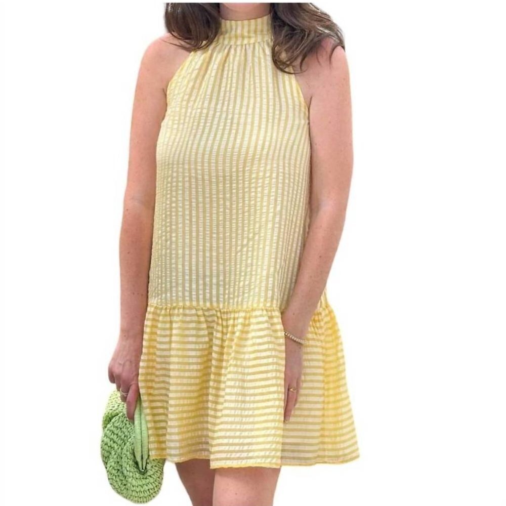 THML SZM Elsie Sweet Sunshine Mini Dress Yellow Seersucker 60's Comfy Resort